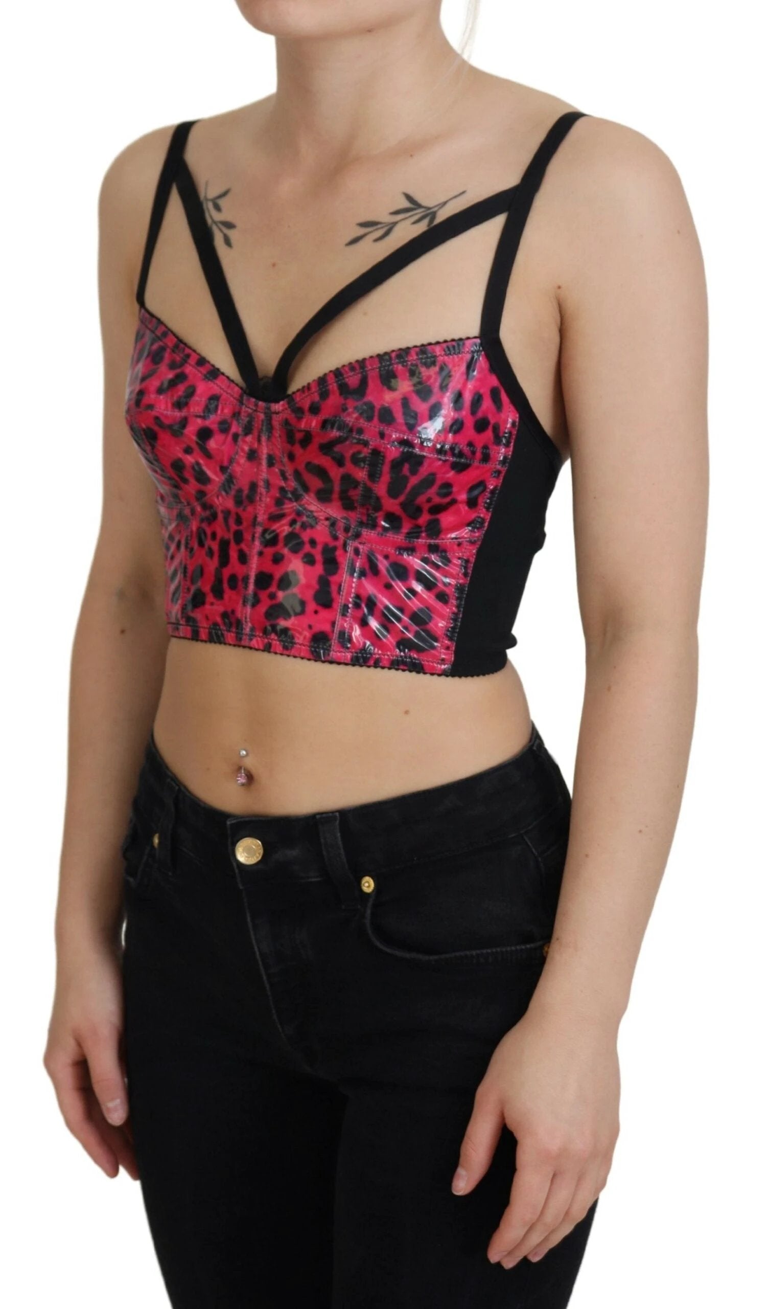 Dolce & Gabbana Pink Leopard Print Cropped Bustier Corset Top by Dolce & Gabbana
