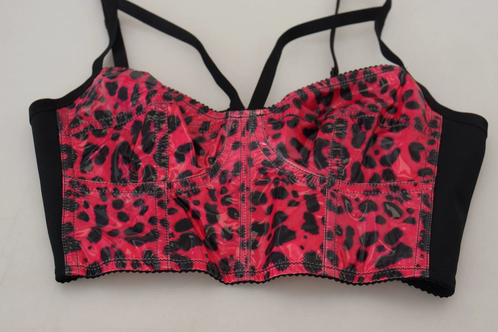 Dolce & Gabbana Pink Leopard Print Cropped Bustier Corset Top by Dolce & Gabbana