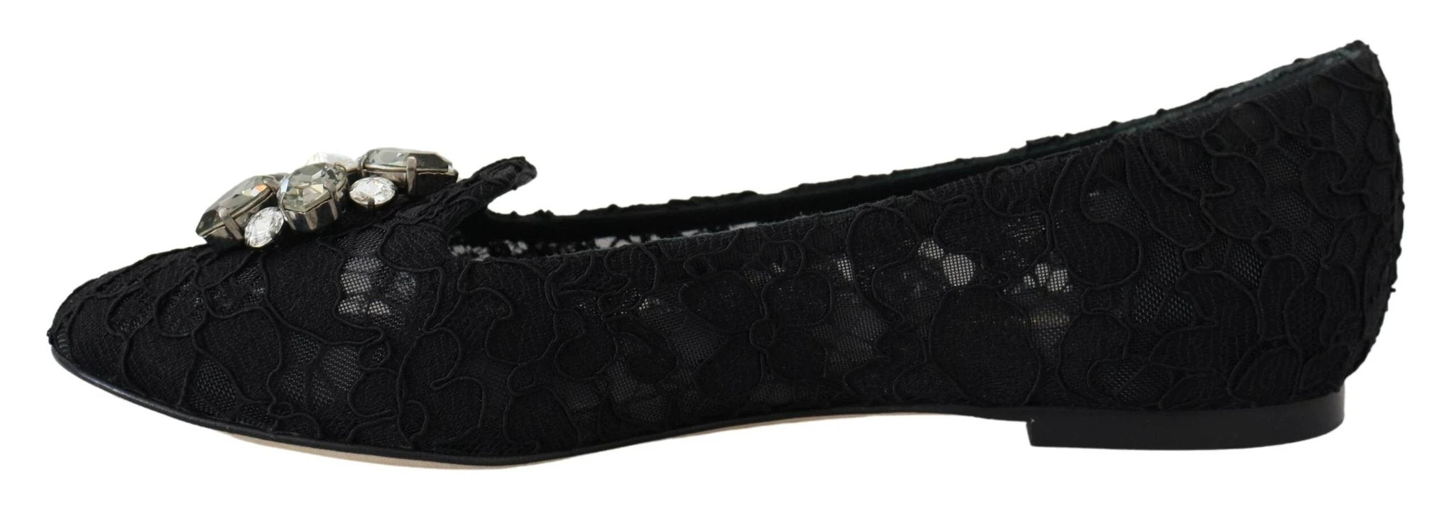 Dolce & Gabbana Black Taormina Lace Crystals Flats Shoes by Dolce & Gabbana