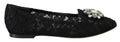 Dolce & Gabbana Black Taormina Lace Crystals Flats Shoes by Dolce & Gabbana