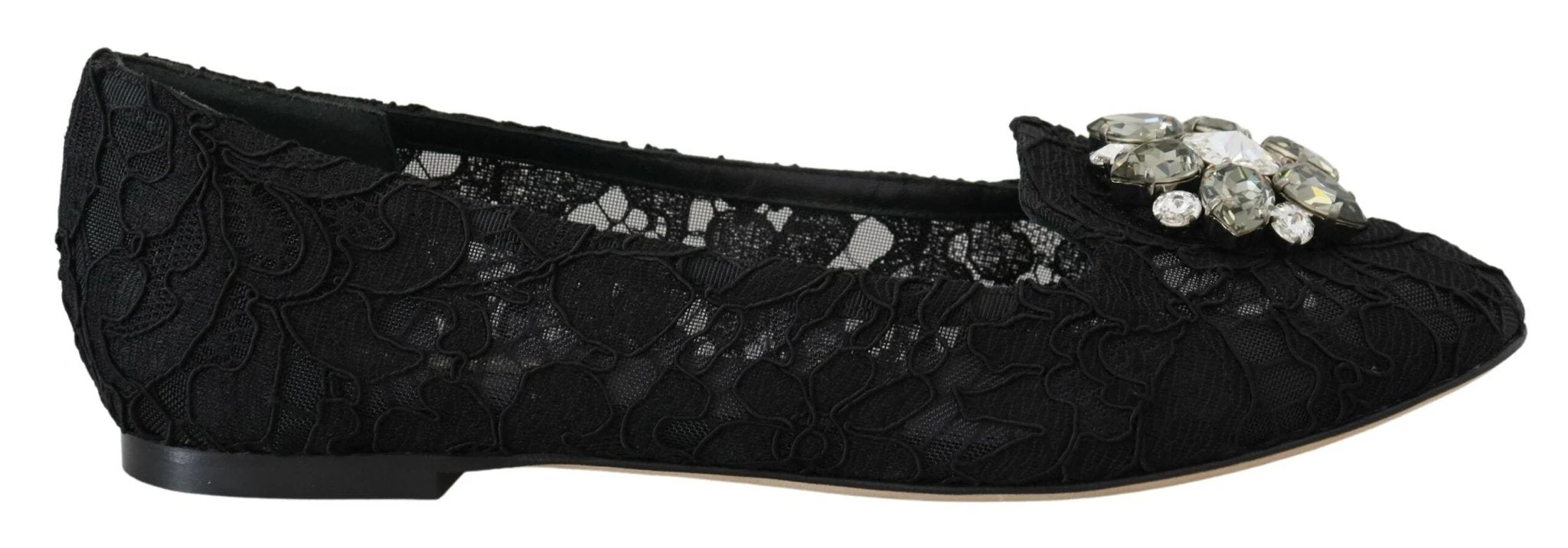 Dolce & Gabbana Black Taormina Lace Crystals Flats Shoes by Dolce & Gabbana