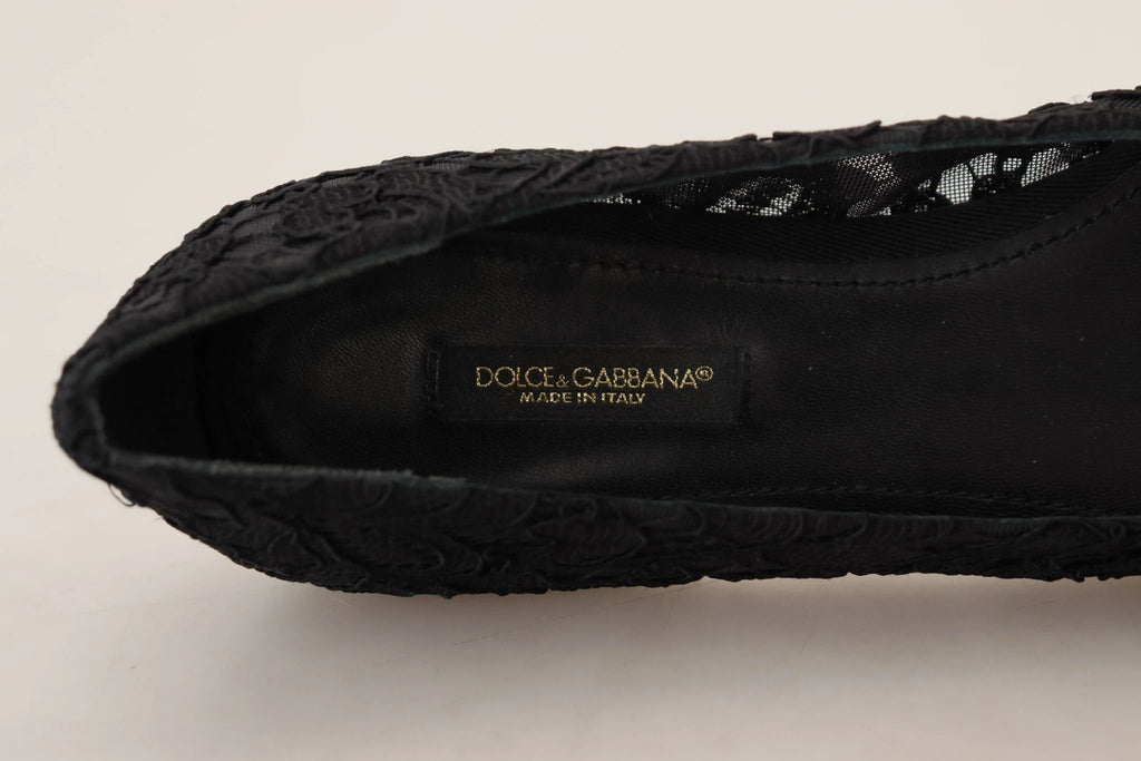 Dolce & Gabbana Black Taormina Lace Crystals Flats Shoes by Dolce & Gabbana