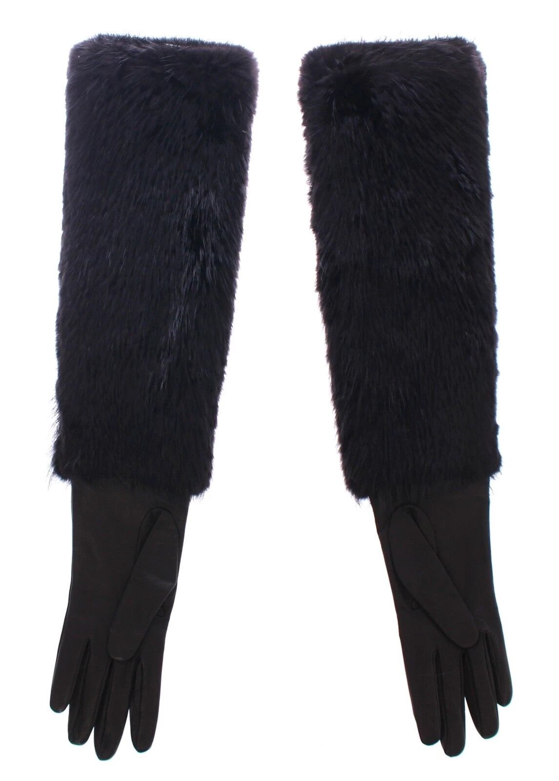 Dolce & Gabbana Black Beaver Fur Lambskin Leather Elbow Gloves by Dolce & Gabbana