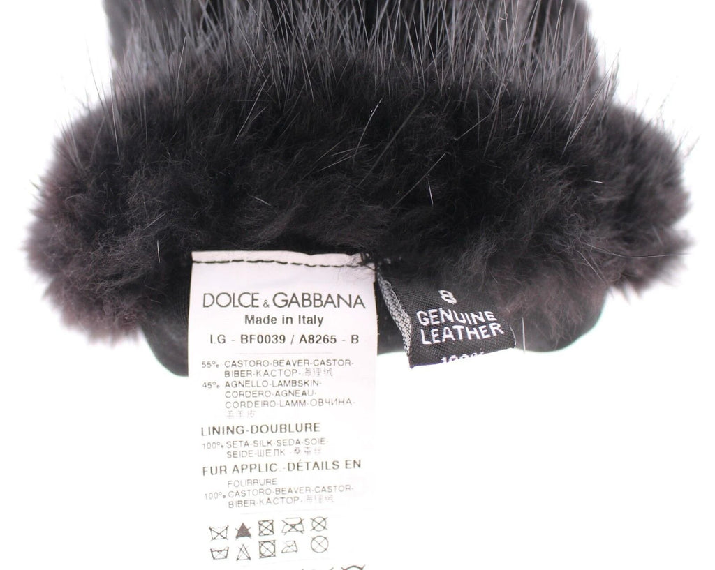Dolce & Gabbana Black Beaver Fur Lambskin Leather Elbow Gloves by Dolce & Gabbana