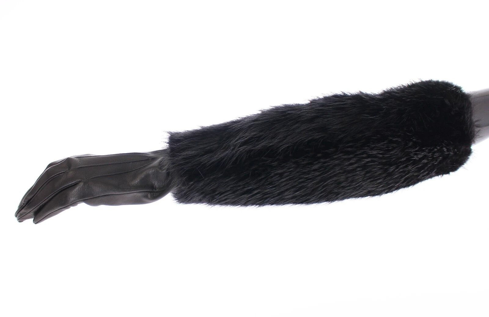 Dolce & Gabbana Black Beaver Fur Lambskin Leather Elbow Gloves by Dolce & Gabbana