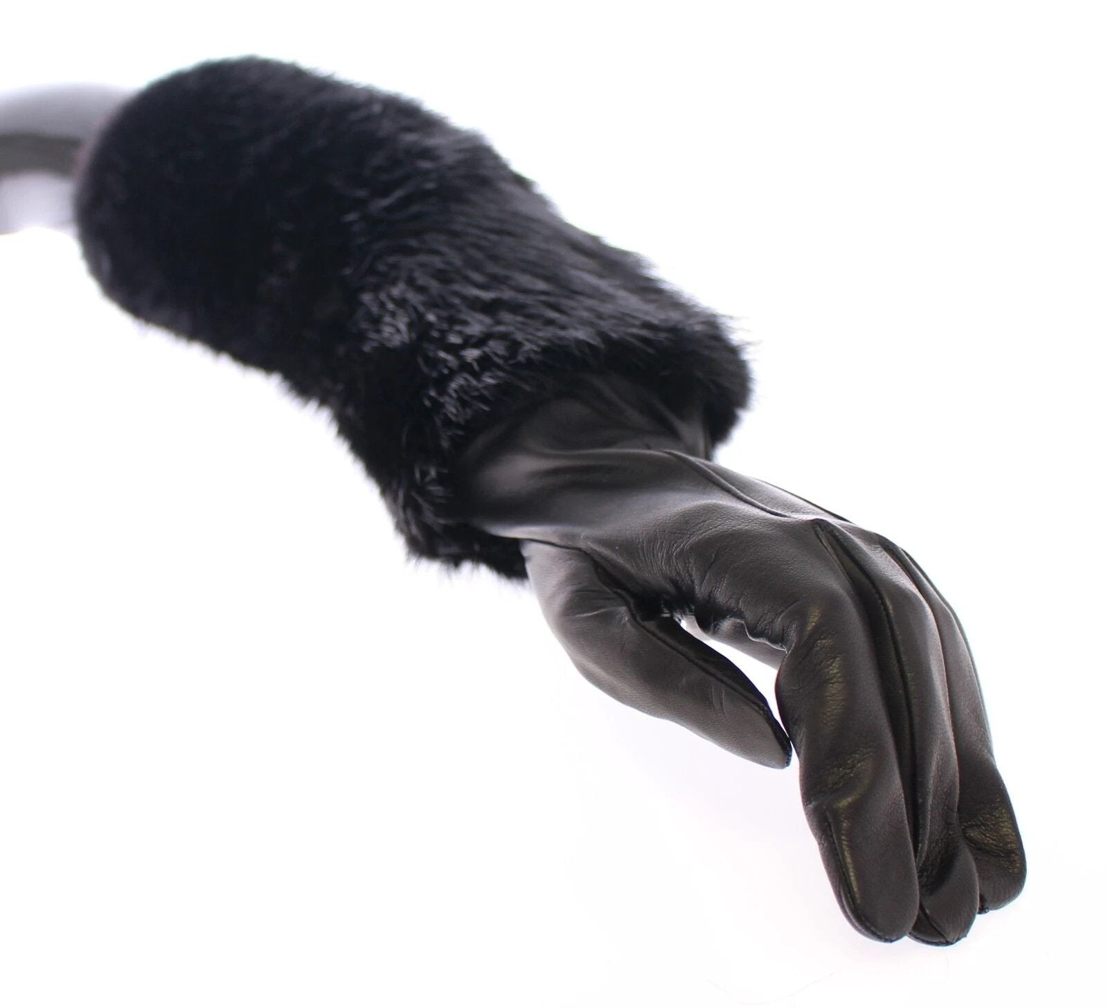 Dolce & Gabbana Black Beaver Fur Lambskin Leather Elbow Gloves by Dolce & Gabbana