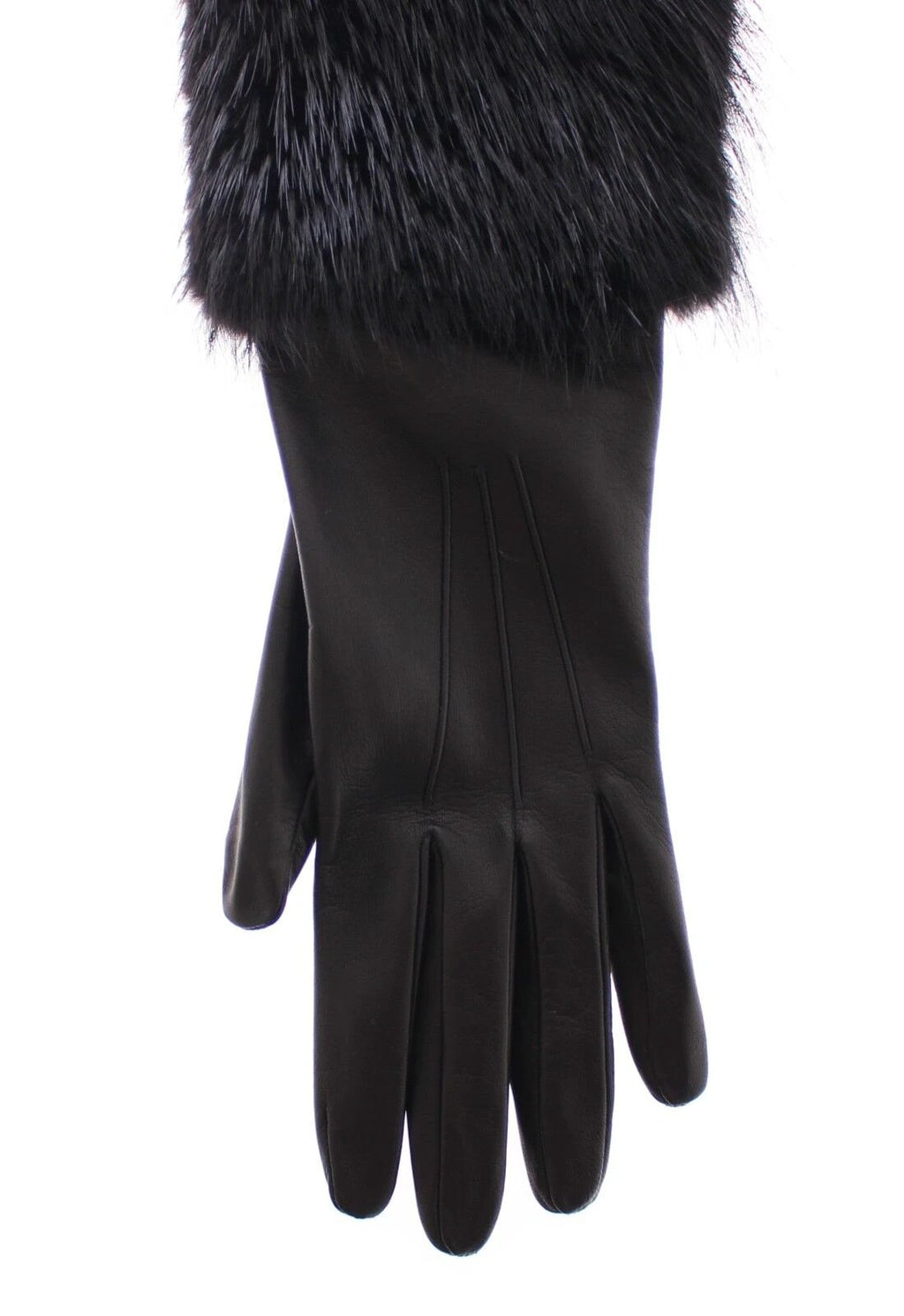 Dolce & Gabbana Black Beaver Fur Lambskin Leather Elbow Gloves by Dolce & Gabbana