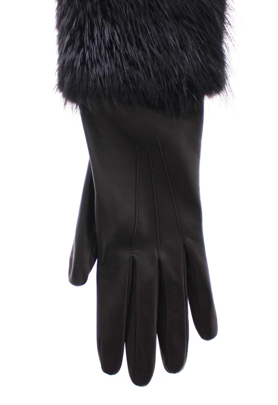 Dolce & Gabbana Black Beaver Fur Lambskin Leather Elbow Gloves by Dolce & Gabbana