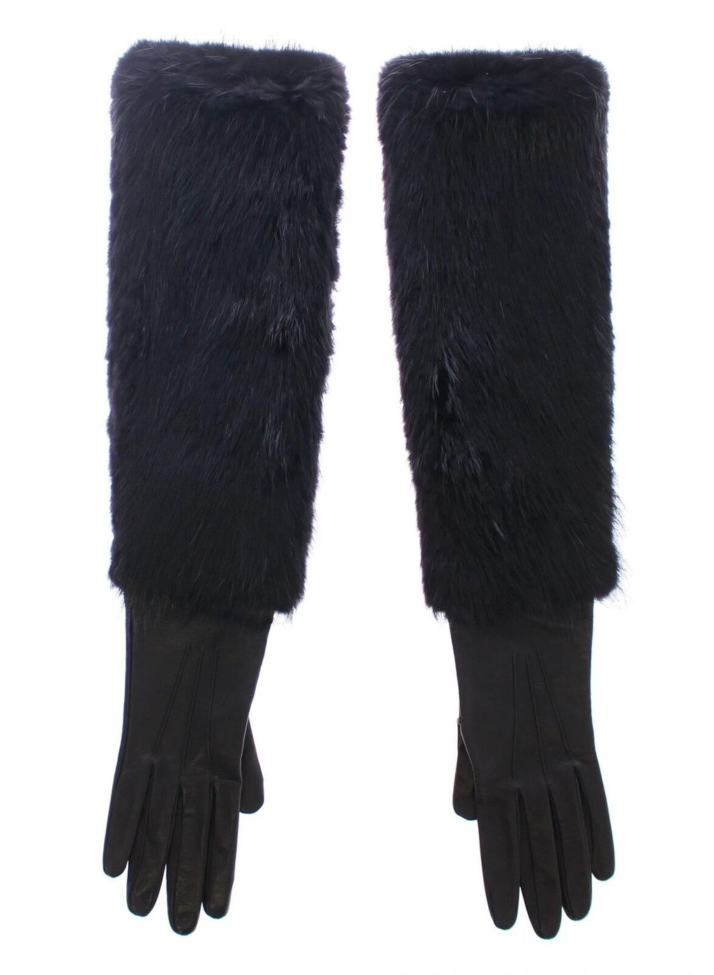 Dolce & Gabbana Black Beaver Fur Lambskin Leather Elbow Gloves by Dolce & Gabbana