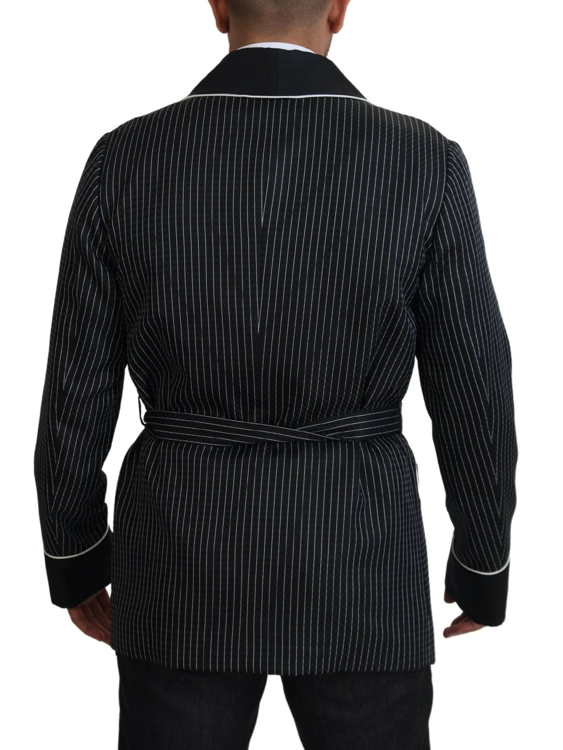 Dolce & Gabbana Black Robe Striped DG Patch Jacket Men Blazer by Dolce & Gabbana