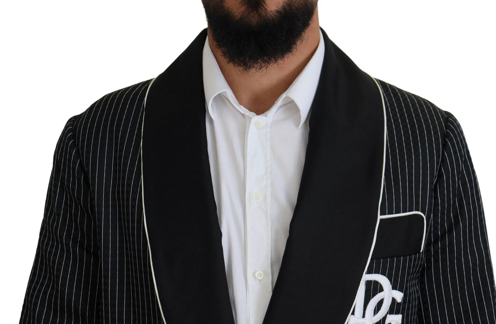 Dolce & Gabbana Black Robe Striped DG Patch Jacket Men Blazer by Dolce & Gabbana