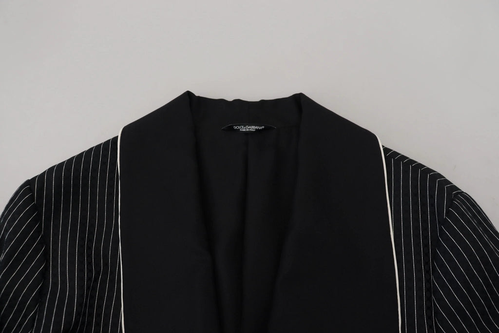 Dolce & Gabbana Black Robe Striped DG Patch Jacket Men Blazer by Dolce & Gabbana