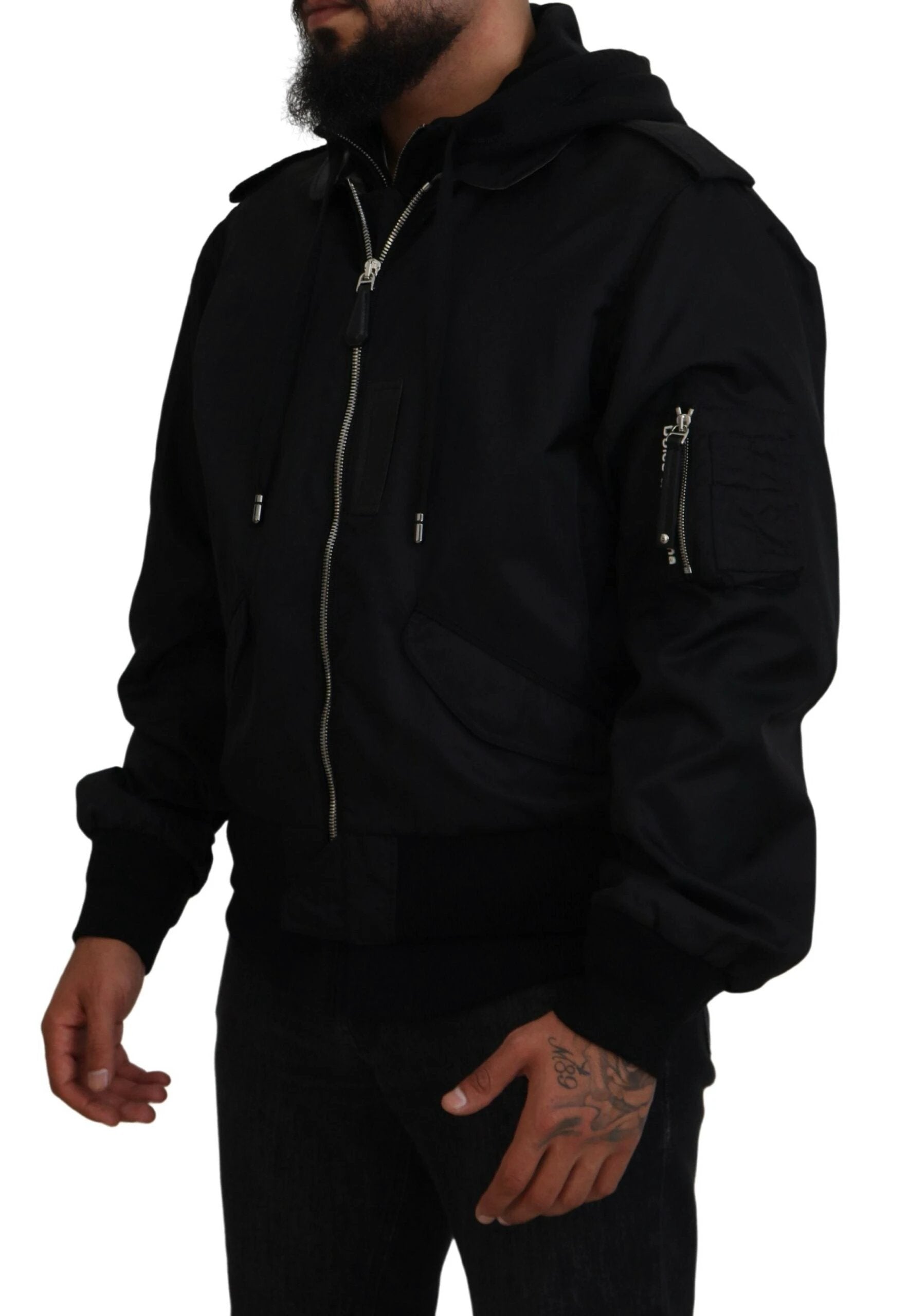 Dolce & Gabbana Black Nylon Hooded Full Zip Men Coat Jacket by Dolce & Gabbana