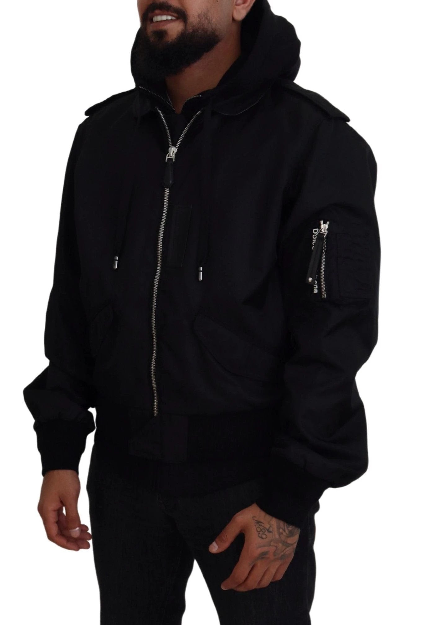 Dolce & Gabbana Black Nylon Hooded Full Zip Men Coat Jacket by Dolce & Gabbana