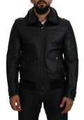 Dolce & Gabbana Black Lamb Leather Collared Men Coat Jacket by Dolce & Gabbana