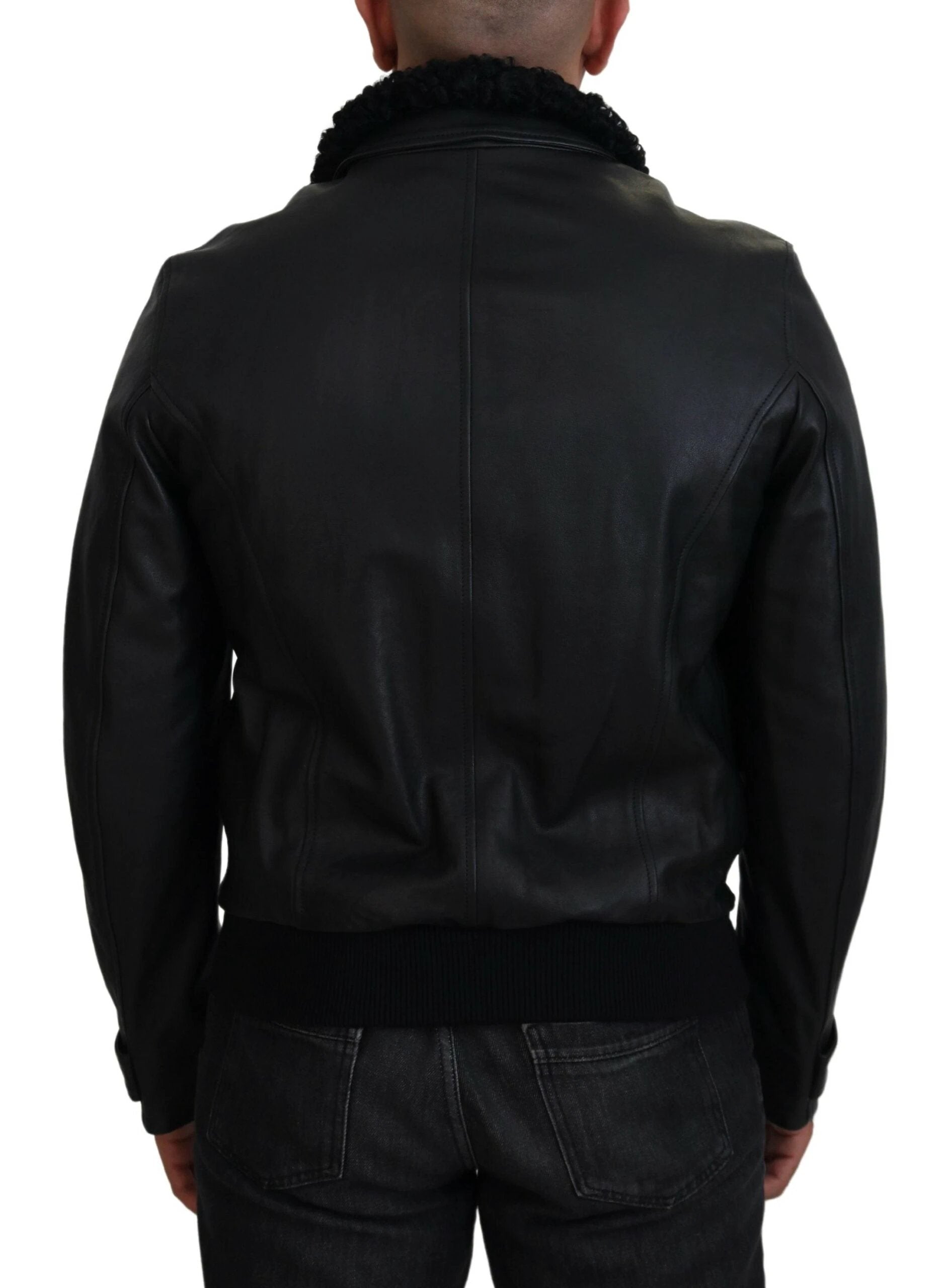 Dolce & Gabbana Black Lamb Leather Collared Men Coat Jacket by Dolce & Gabbana