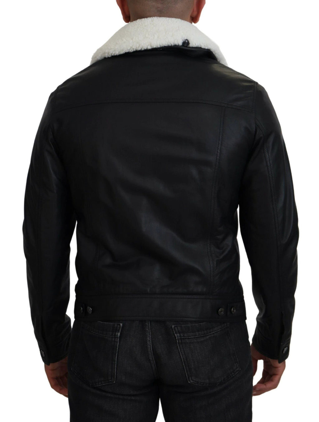 Dolce & Gabbana Black Lamb Leather Collared Men Coat Jacket by Dolce & Gabbana