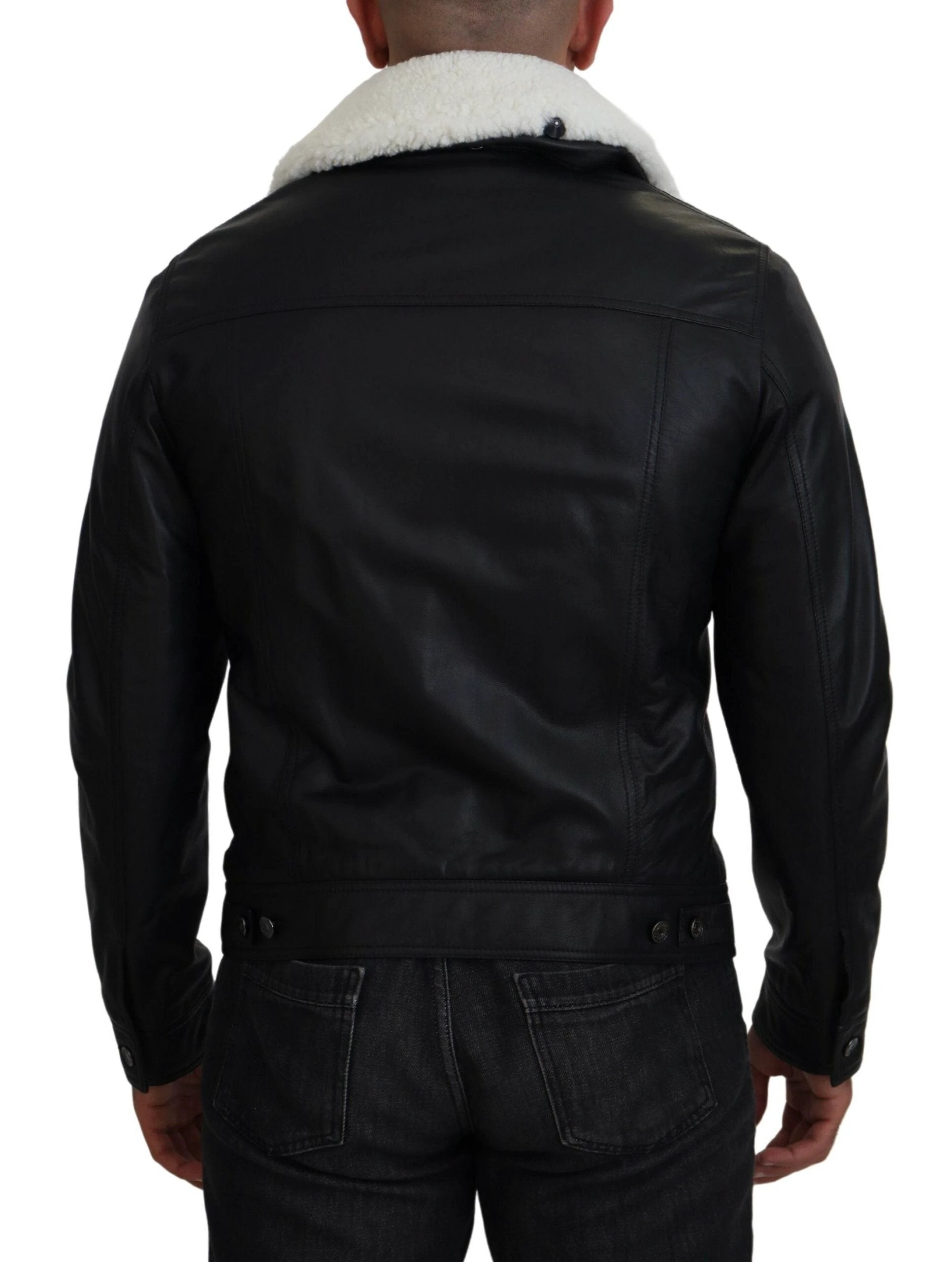 Dolce & Gabbana Black Lamb Leather Collared Men Coat Jacket by Dolce & Gabbana