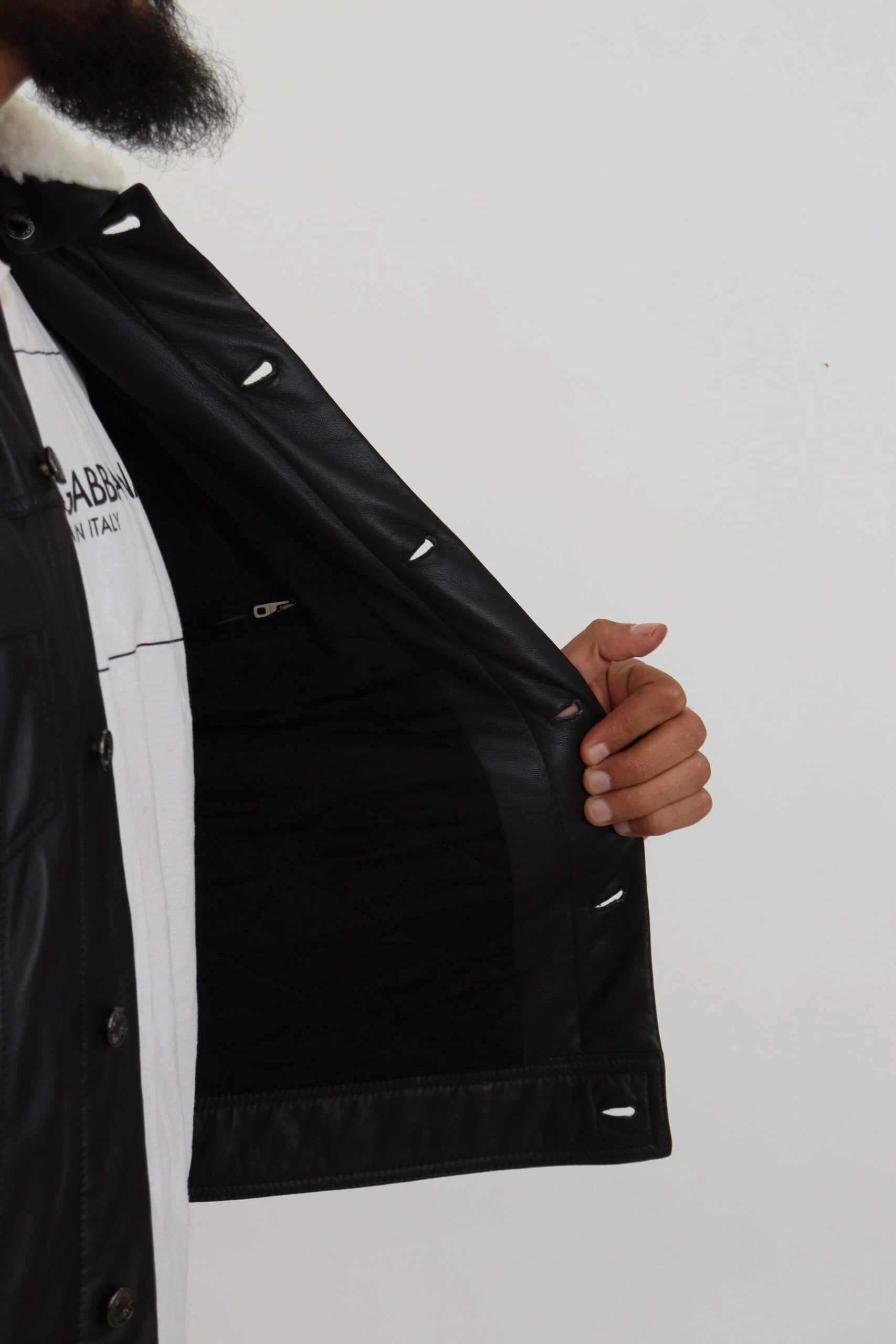 Dolce & Gabbana Black Lamb Leather Collared Men Coat Jacket by Dolce & Gabbana