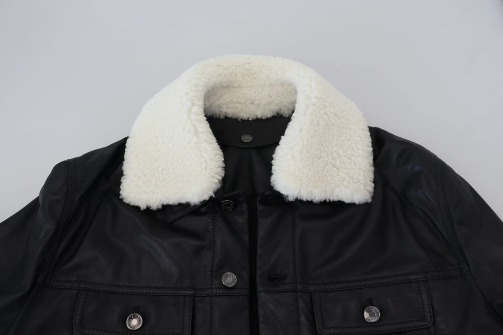 Dolce & Gabbana Black Lamb Leather Collared Men Coat Jacket by Dolce & Gabbana