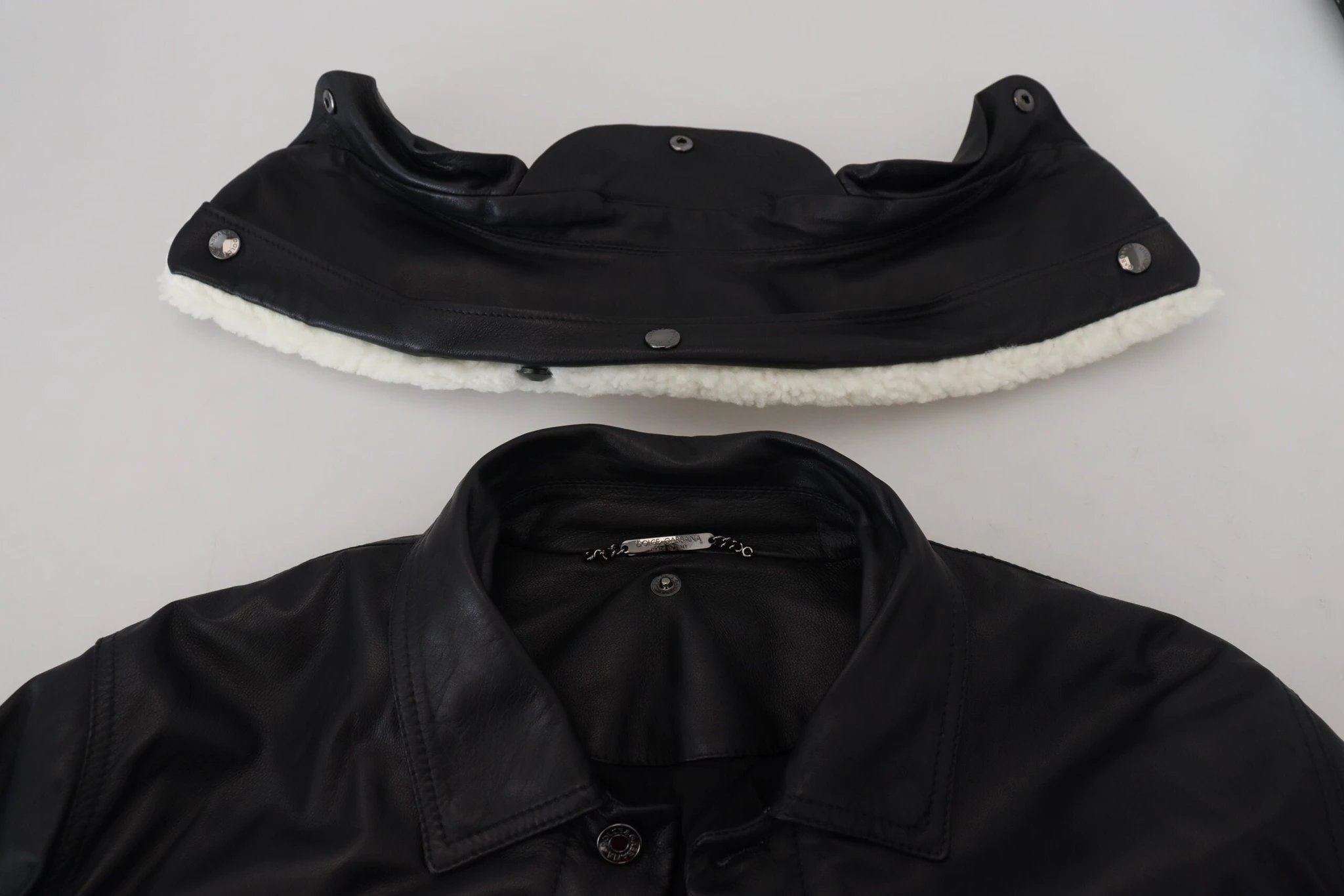 Dolce & Gabbana Black Lamb Leather Collared Men Coat Jacket by Dolce & Gabbana