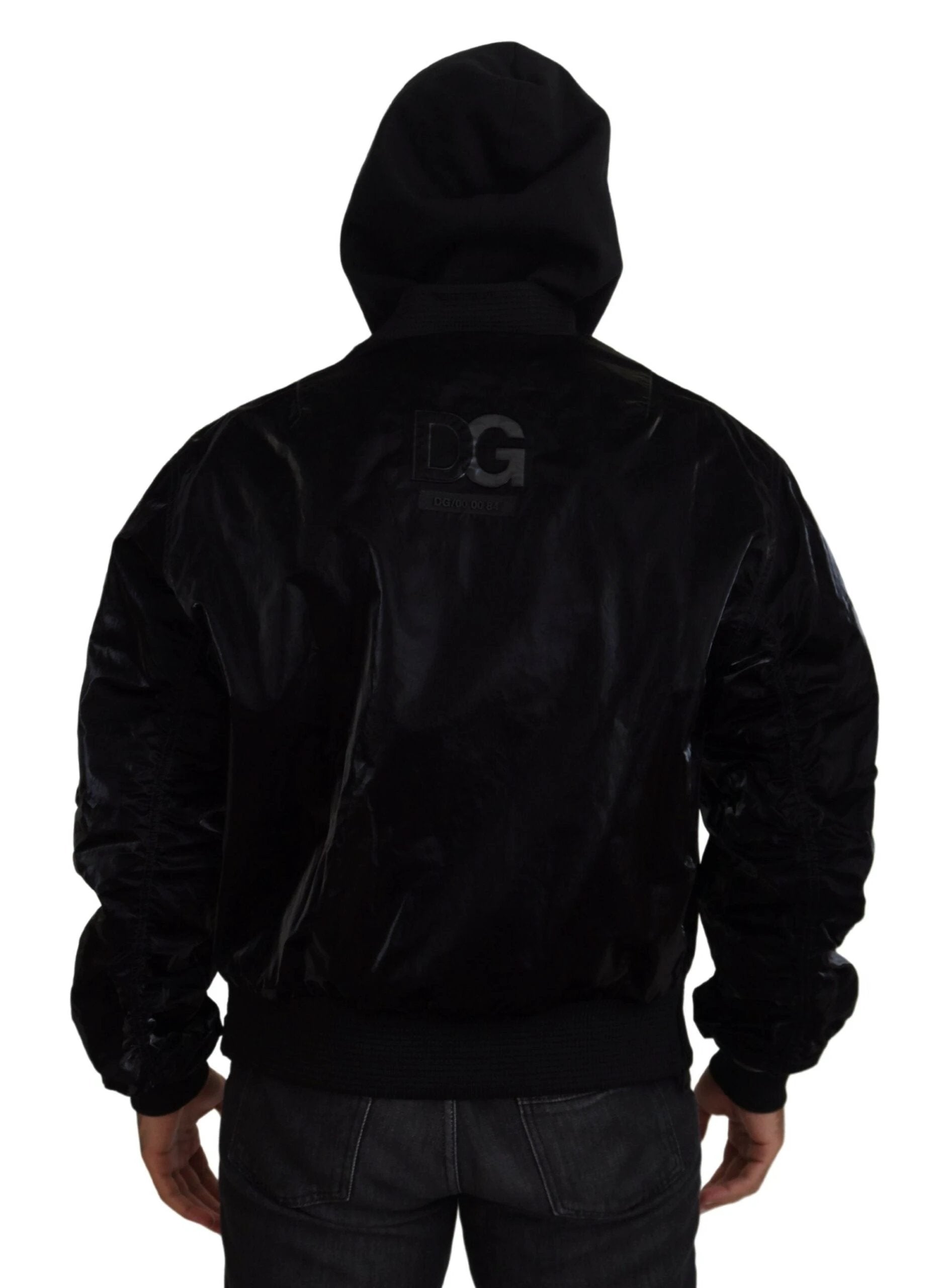 Dolce & Gabbana Black Nylon Hooded Full Zip Bomber Jacket by Dolce & Gabbana