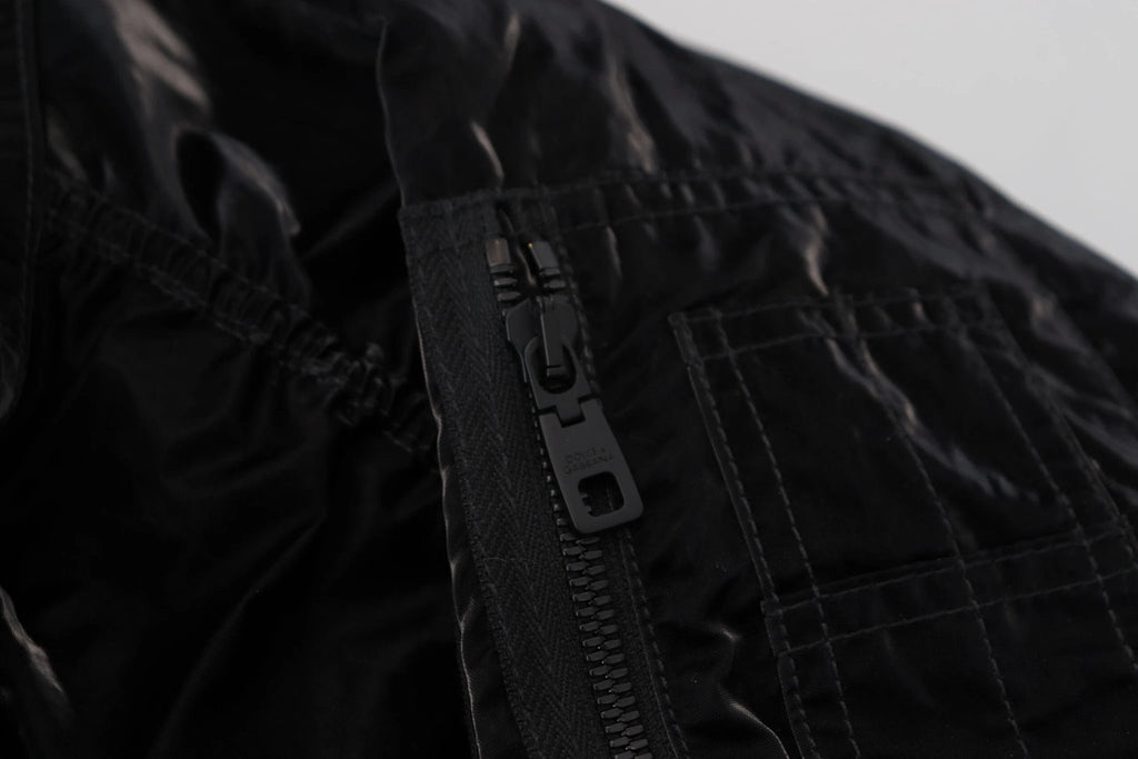 Dolce & Gabbana Black Nylon Hooded Full Zip Bomber Jacket by Dolce & Gabbana