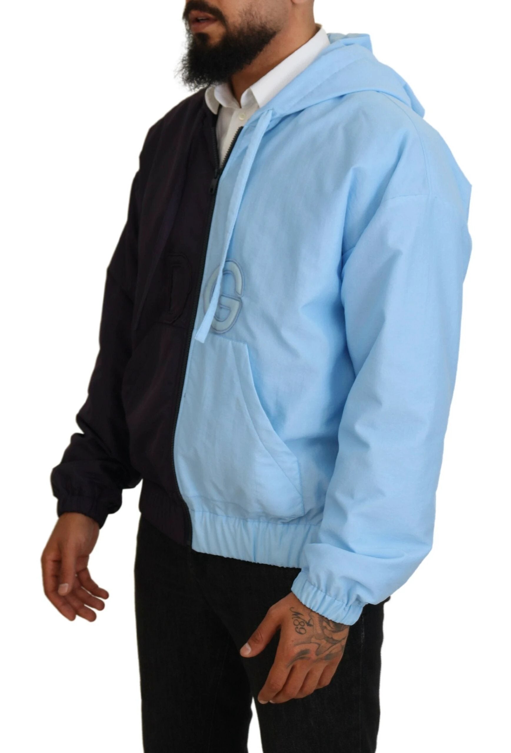 Dolce & Gabbana Black Blue DG Hooded Full Zip Men Jacket by Dolce & Gabbana