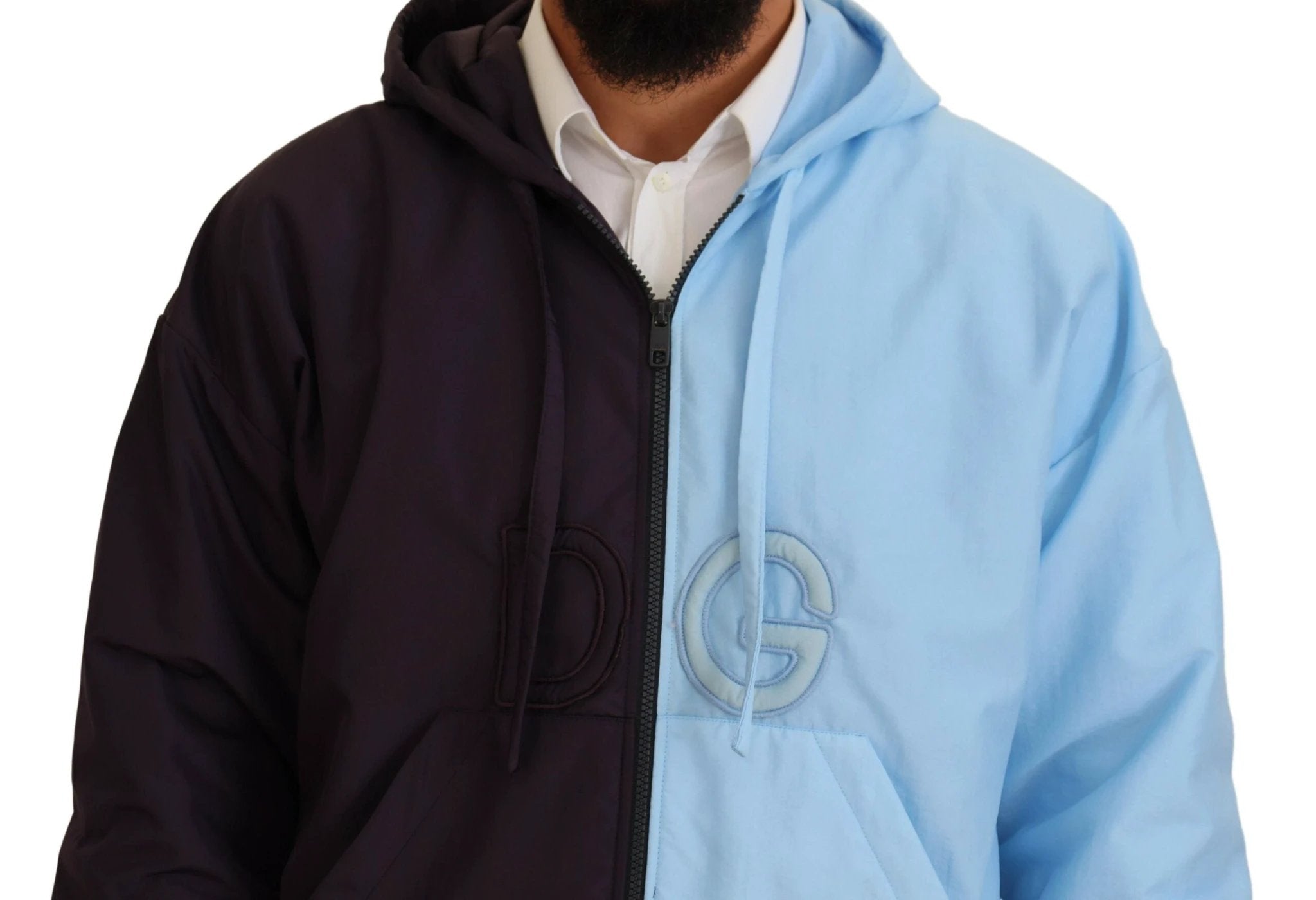 Dolce & Gabbana Black Blue DG Hooded Full Zip Men Jacket by Dolce & Gabbana