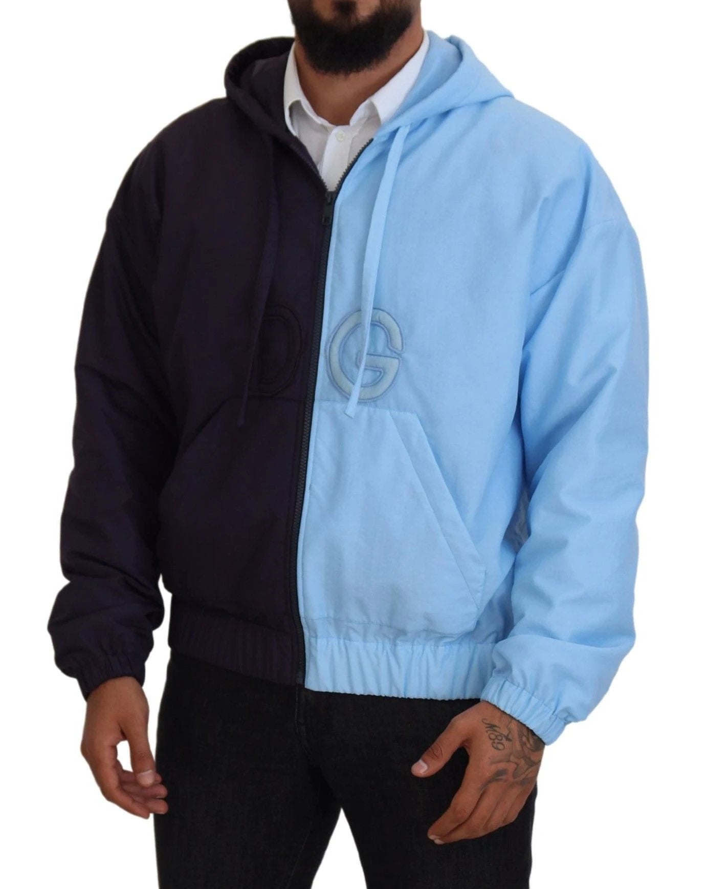 Dolce & Gabbana Black Blue DG Hooded Full Zip Men Jacket by Dolce & Gabbana