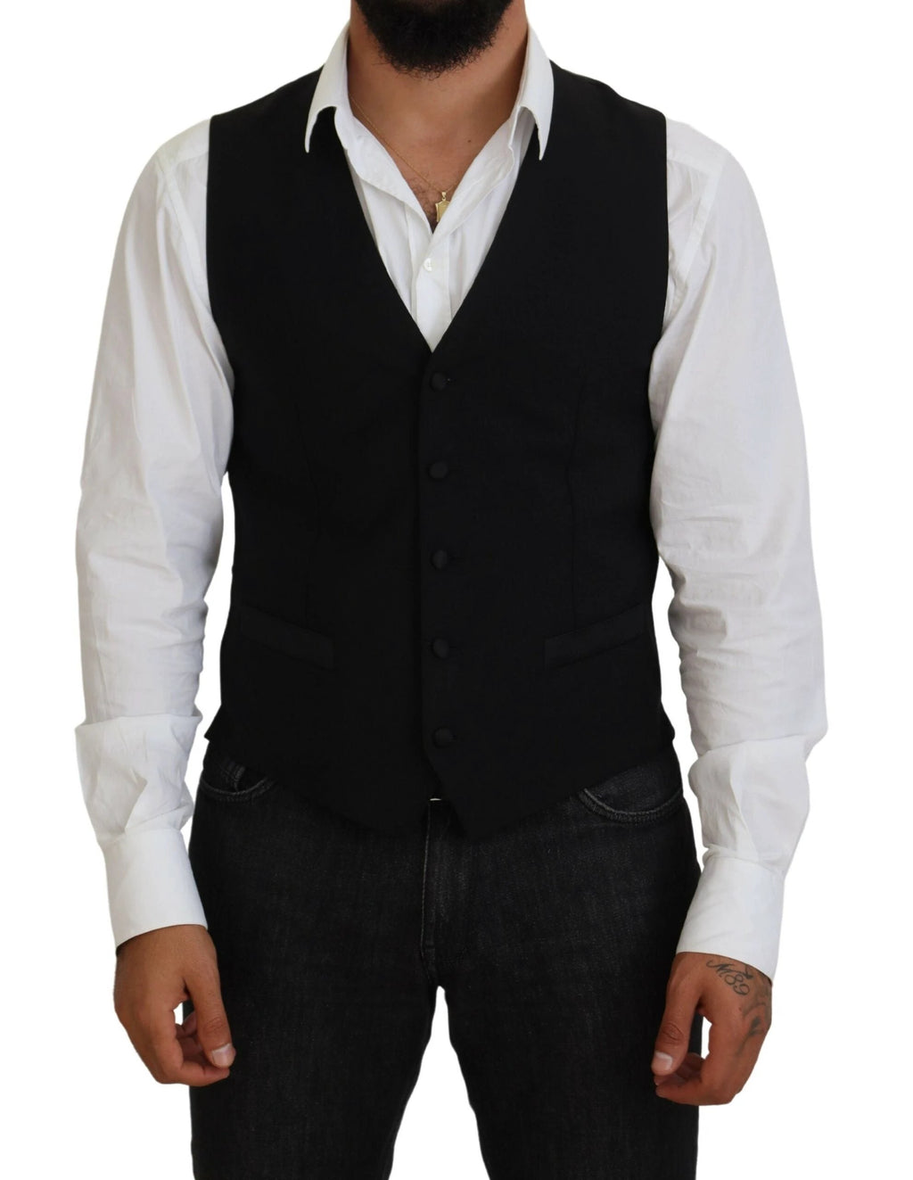 Dolce & Gabbana Black Virgin Wool Waistcoat Formal Vest by Dolce & Gabbana
