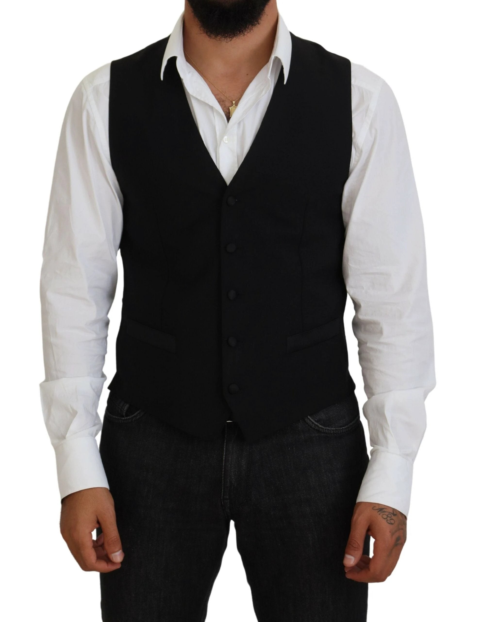 Dolce & Gabbana Black Virgin Wool Waistcoat Formal Vest by Dolce & Gabbana