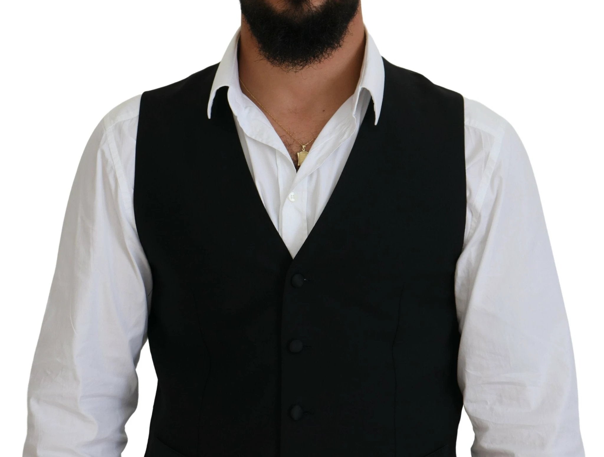Dolce & Gabbana Black Virgin Wool Waistcoat Formal Vest by Dolce & Gabbana