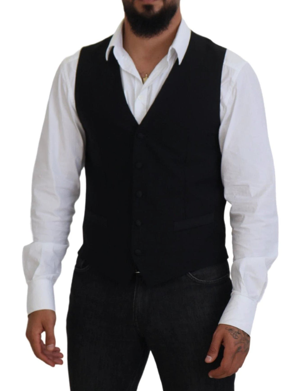 Dolce & Gabbana Black Virgin Wool Waistcoat Formal Vest by Dolce & Gabbana