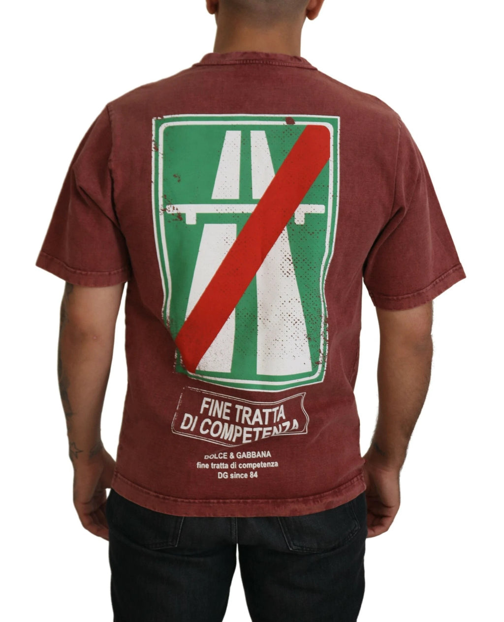 Dolce & Gabbana Maroon Print Round Neck Short Sleeves T-shirt by Dolce & Gabbana