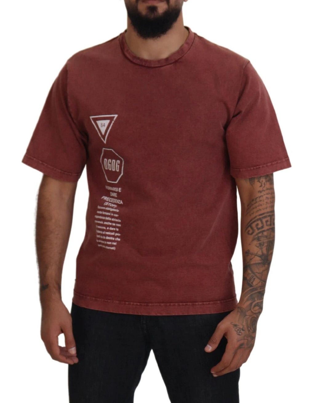 Dolce & Gabbana Maroon Print Round Neck Short Sleeves T-shirt by Dolce & Gabbana