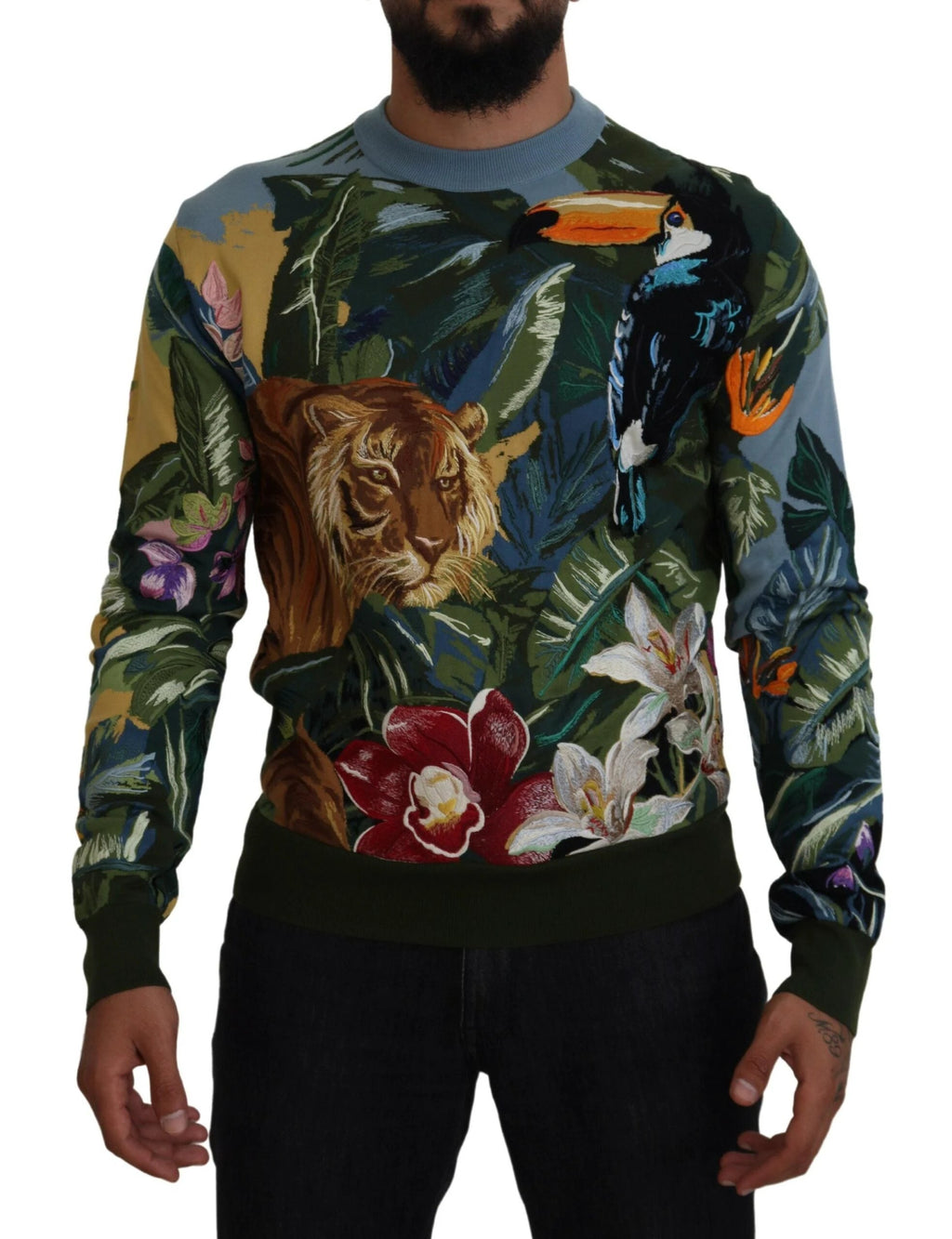 Dolce & Gabbana Multicolor Jungle Wool Pullover Logo Sweater by Dolce & Gabbana