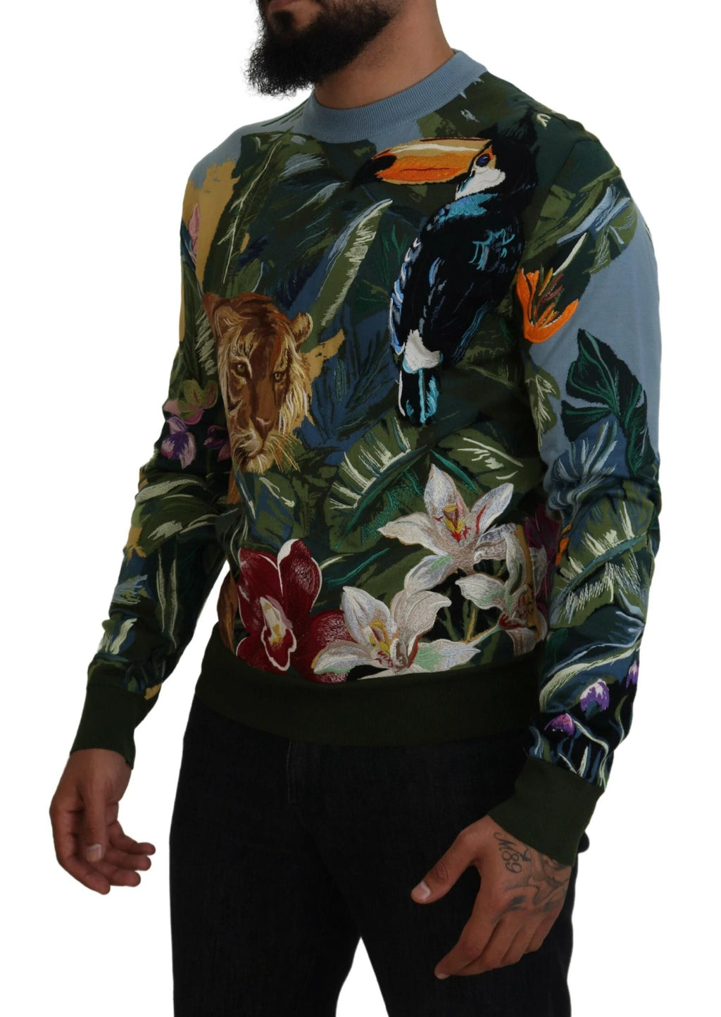 Dolce & Gabbana Multicolor Jungle Wool Pullover Logo Sweater by Dolce & Gabbana