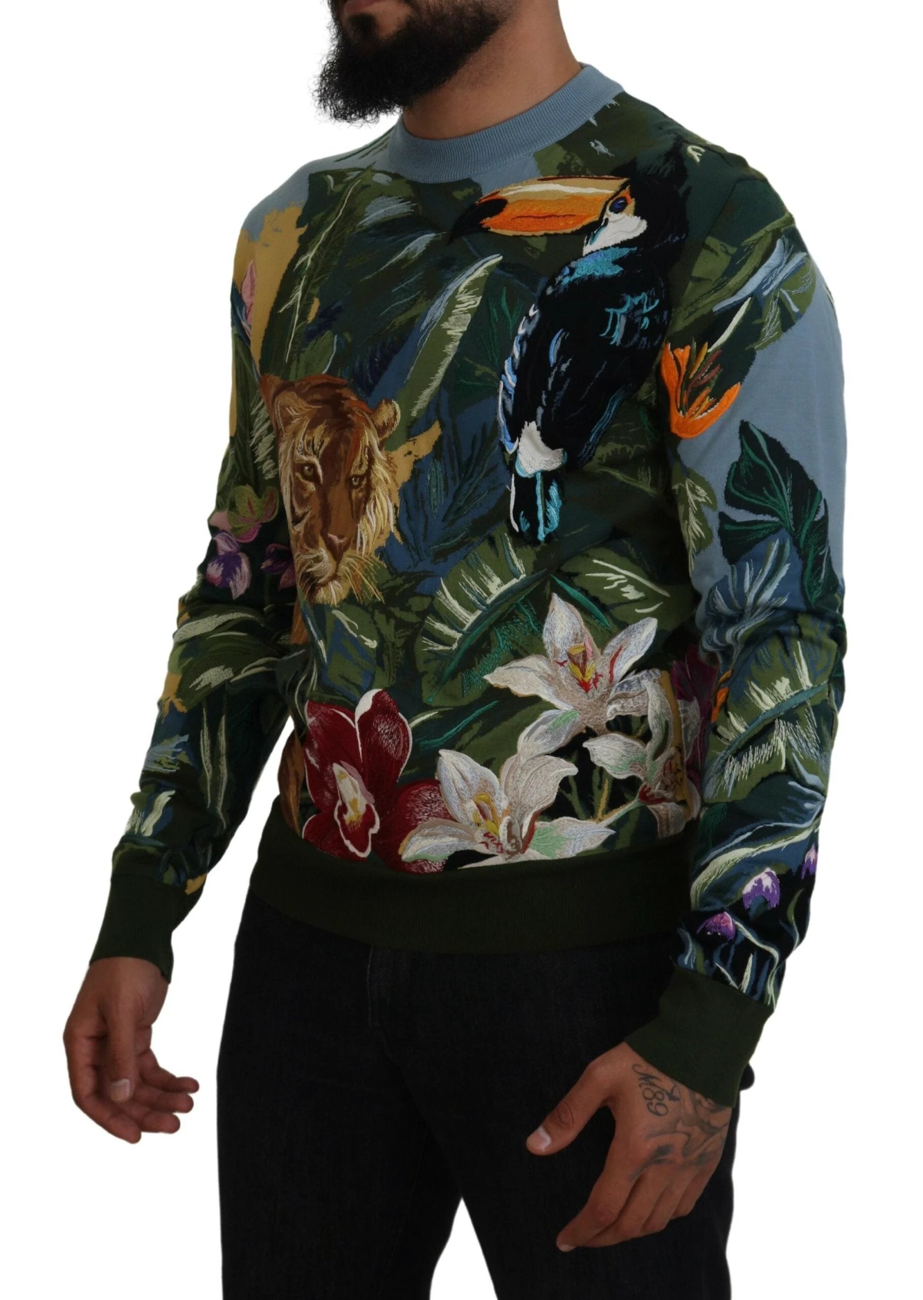 Dolce & Gabbana Multicolor Jungle Wool Pullover Logo Sweater by Dolce & Gabbana