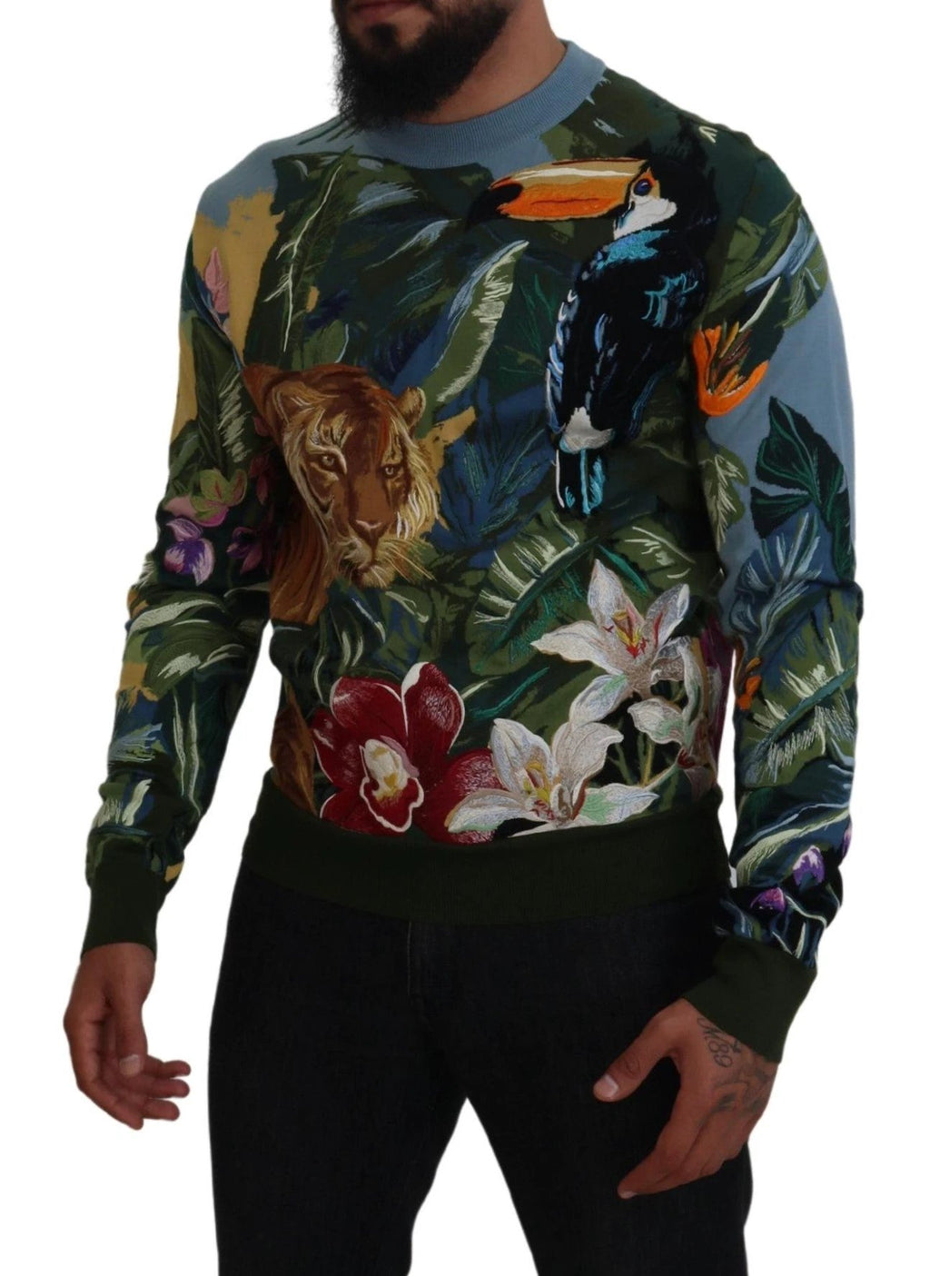 Dolce & Gabbana Multicolor Jungle Wool Pullover Logo Sweater by Dolce & Gabbana