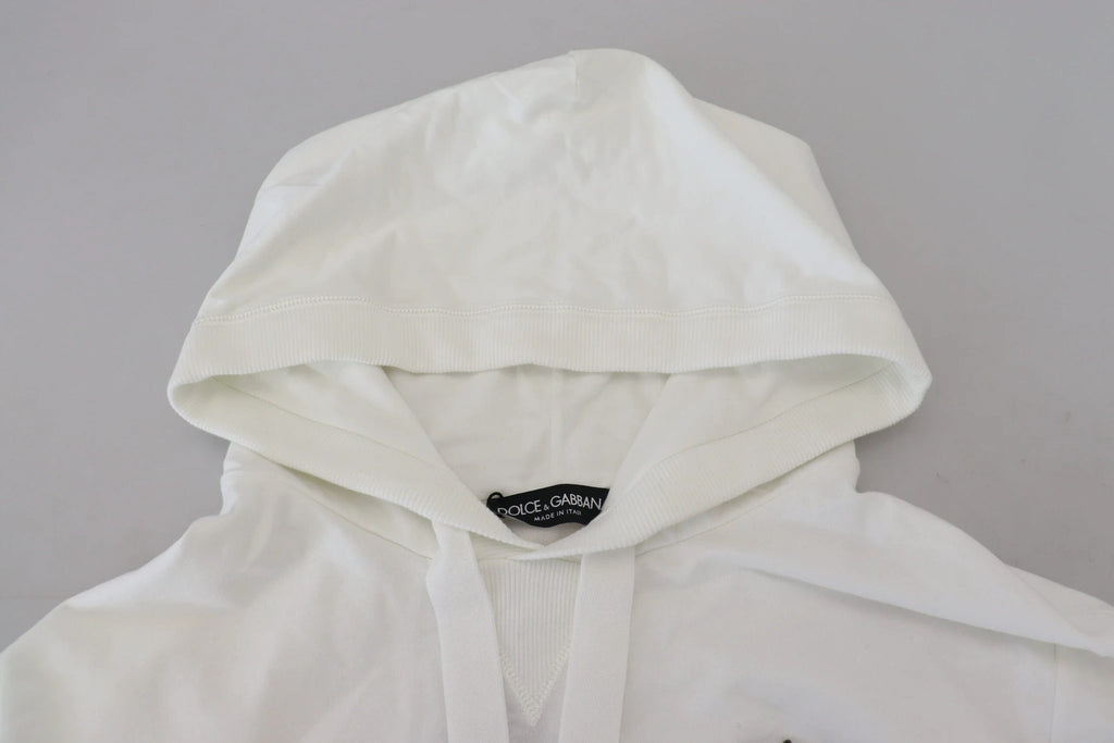 Dolce & Gabbana White Cotton Hooded Sweatshirt Logo Sweater by Dolce & Gabbana