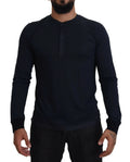 Dolce & Gabbana Blue Cotton Button Crewneck Pullover Sweater by Dolce & Gabbana
