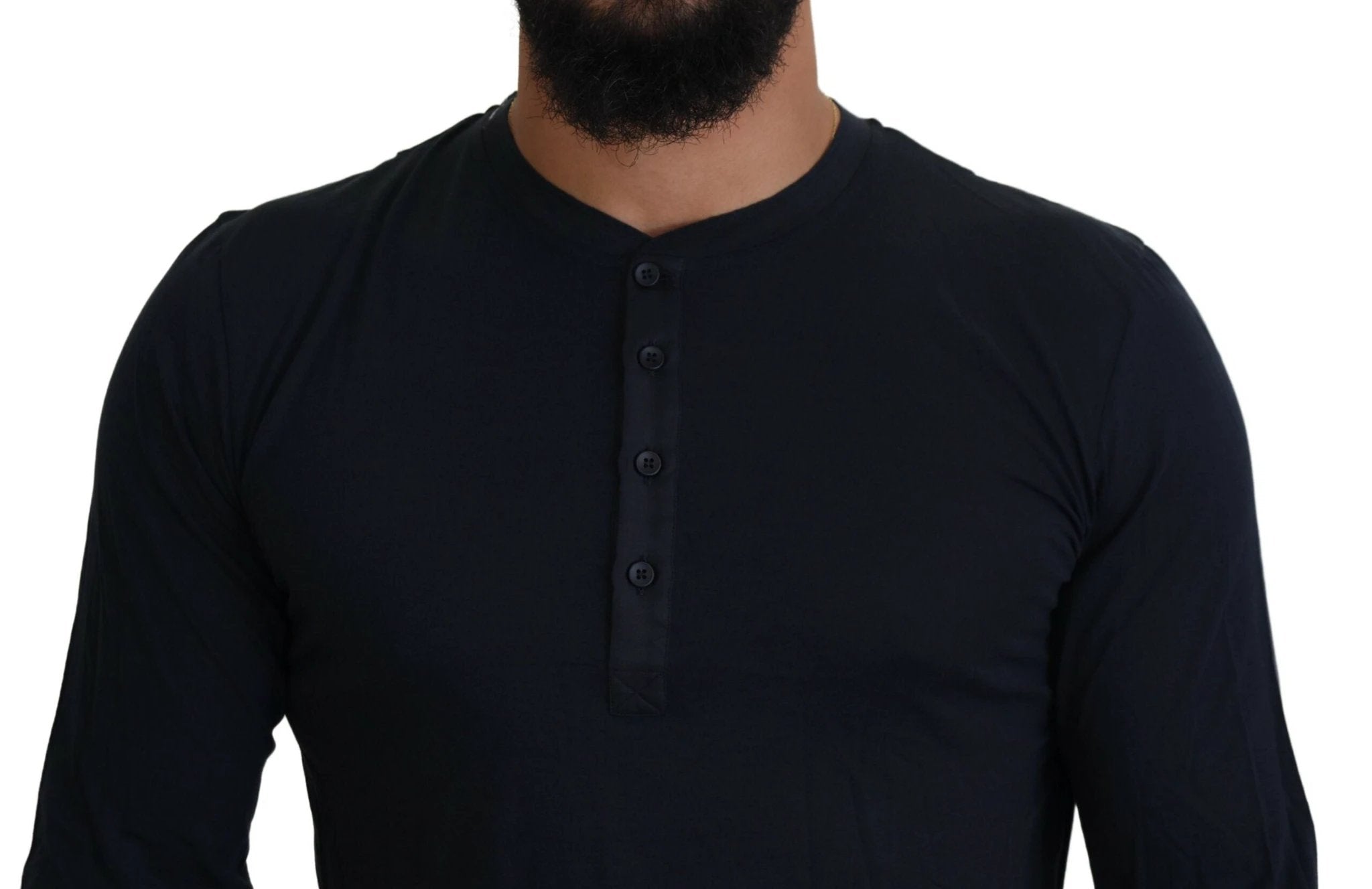 Dolce & Gabbana Blue Cotton Button Crewneck Pullover Sweater by Dolce & Gabbana