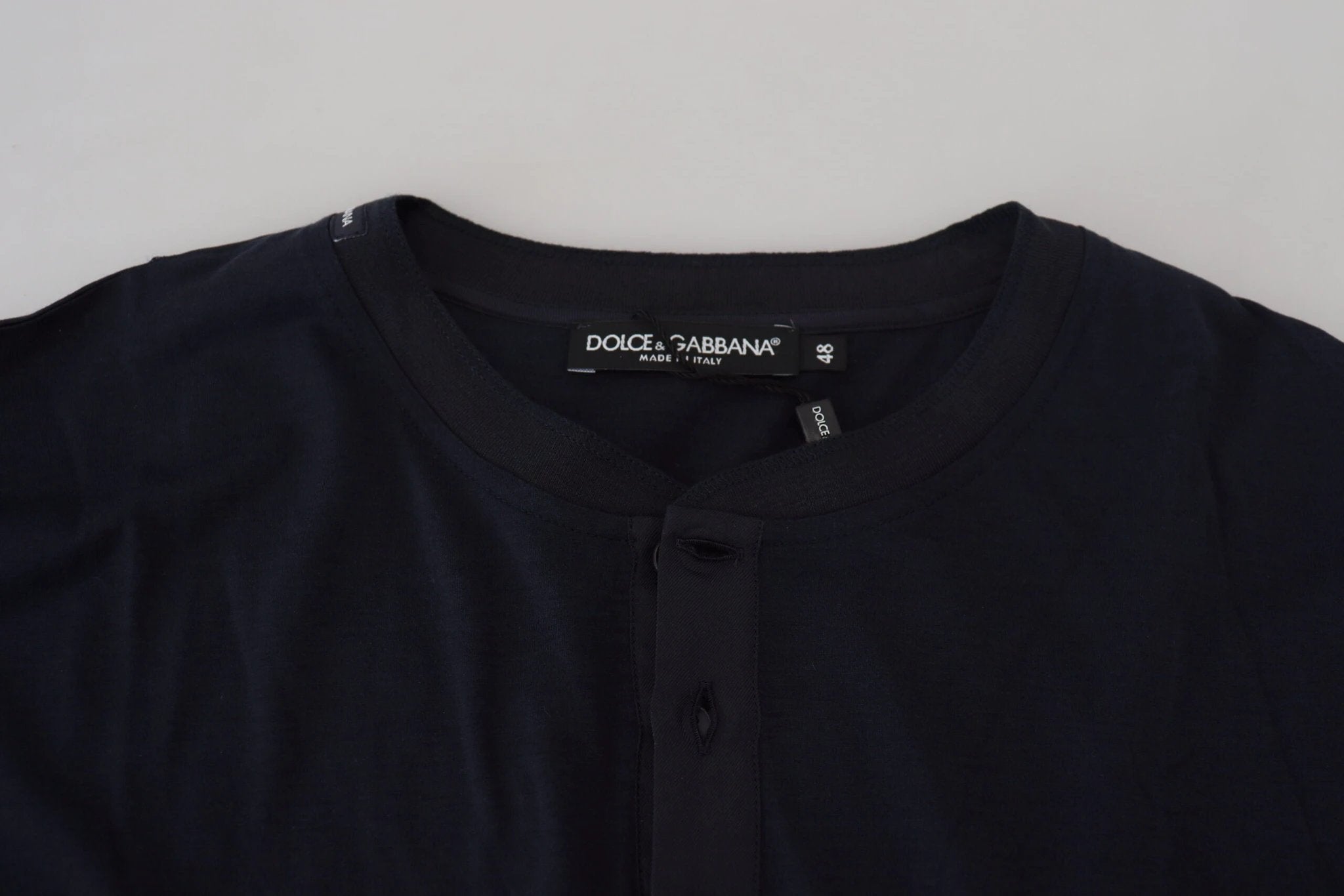 Dolce & Gabbana Blue Cotton Button Crewneck Pullover Sweater by Dolce & Gabbana