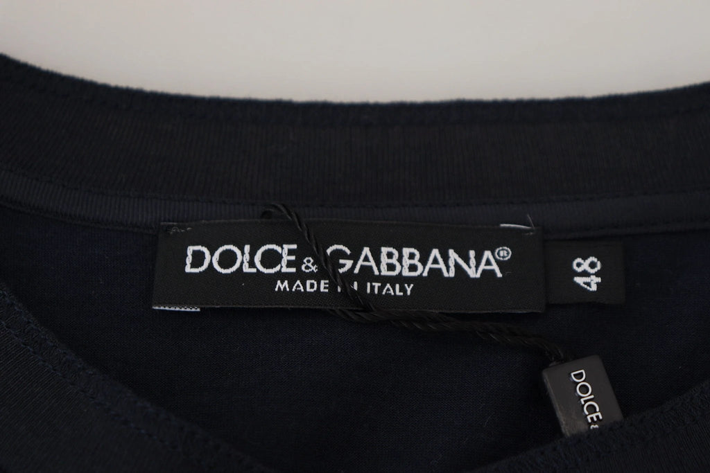 Dolce & Gabbana Blue Cotton Button Crewneck Pullover Sweater by Dolce & Gabbana