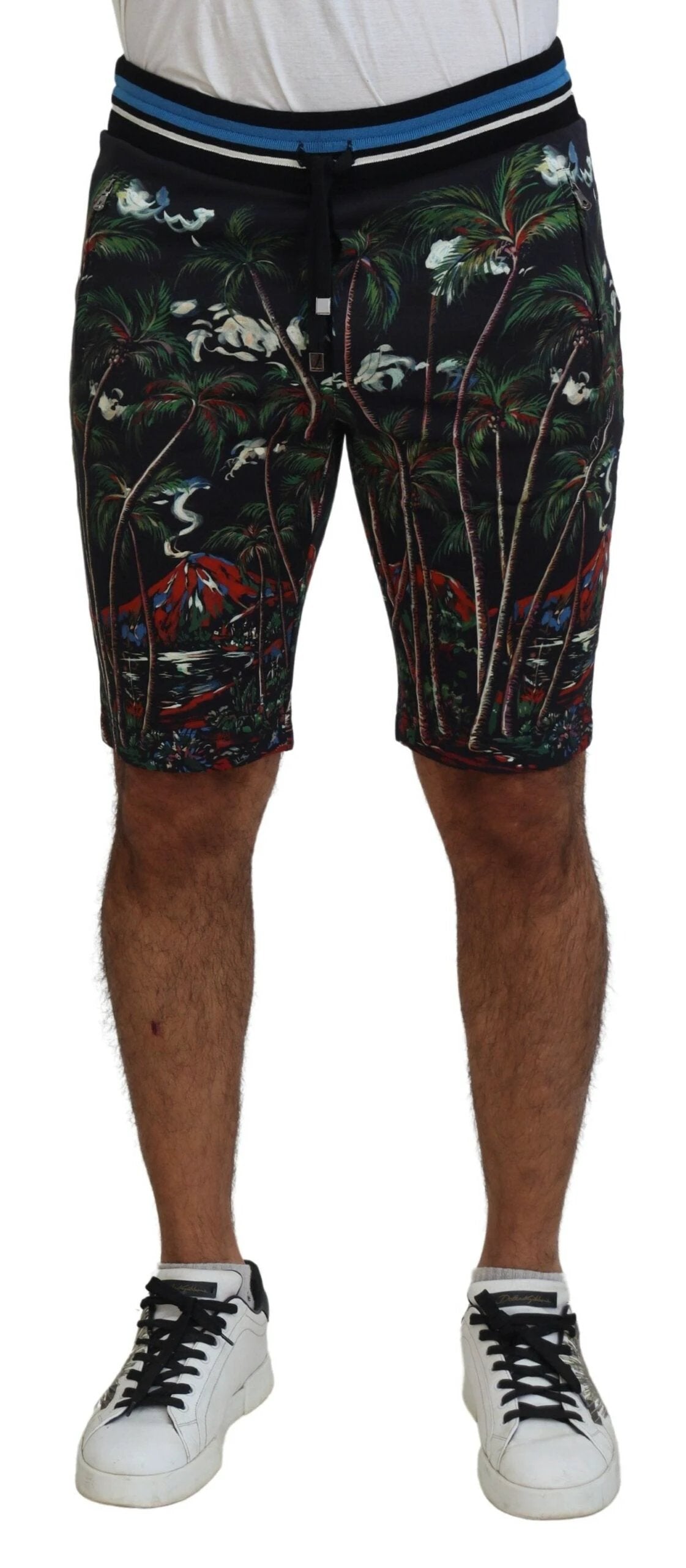 Dolce & Gabbana Black Cotton Volcano Print Casual Shorts by Dolce & Gabbana