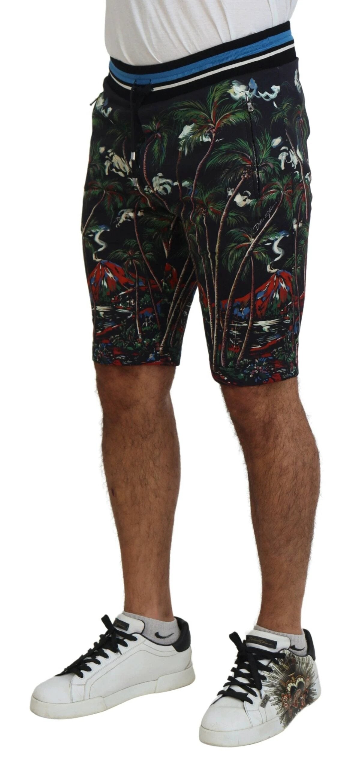 Dolce & Gabbana Black Cotton Volcano Print Casual Shorts by Dolce & Gabbana