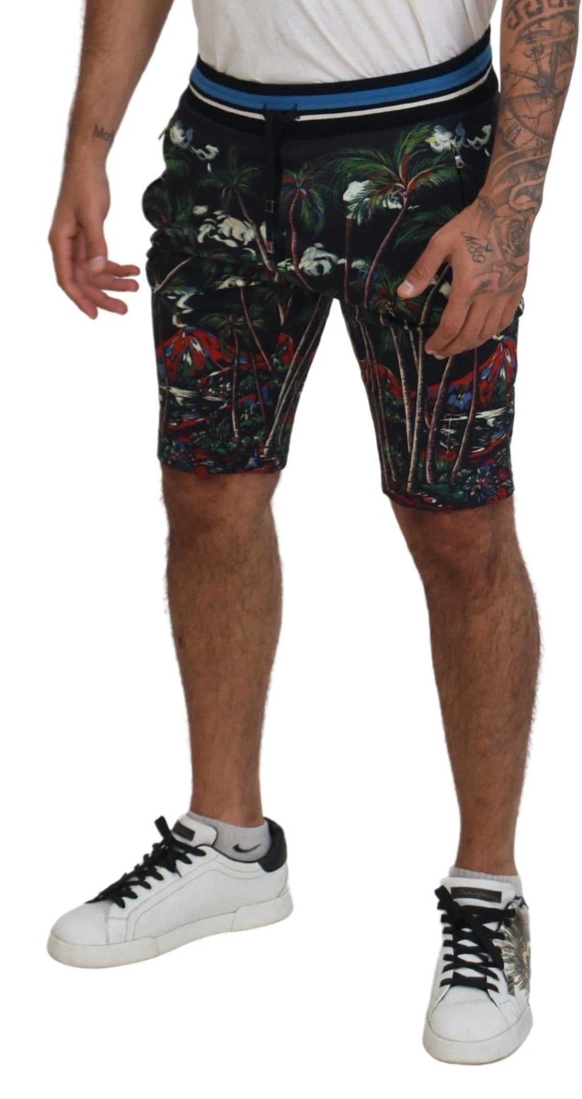 Dolce & Gabbana Black Cotton Volcano Print Casual Shorts by Dolce & Gabbana