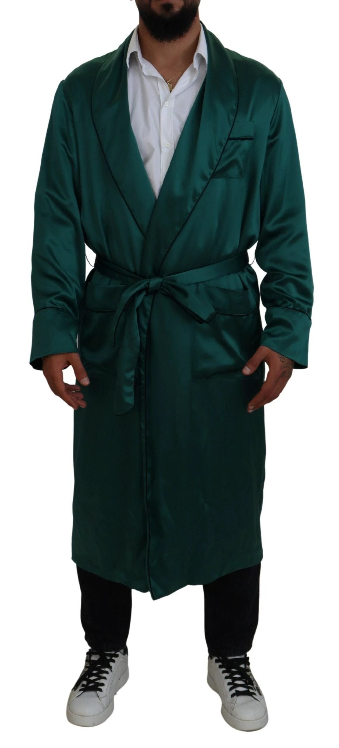 Dolce & Gabbana Green Silk Waist Belt Robe Sleepwear by Dolce & Gabbana