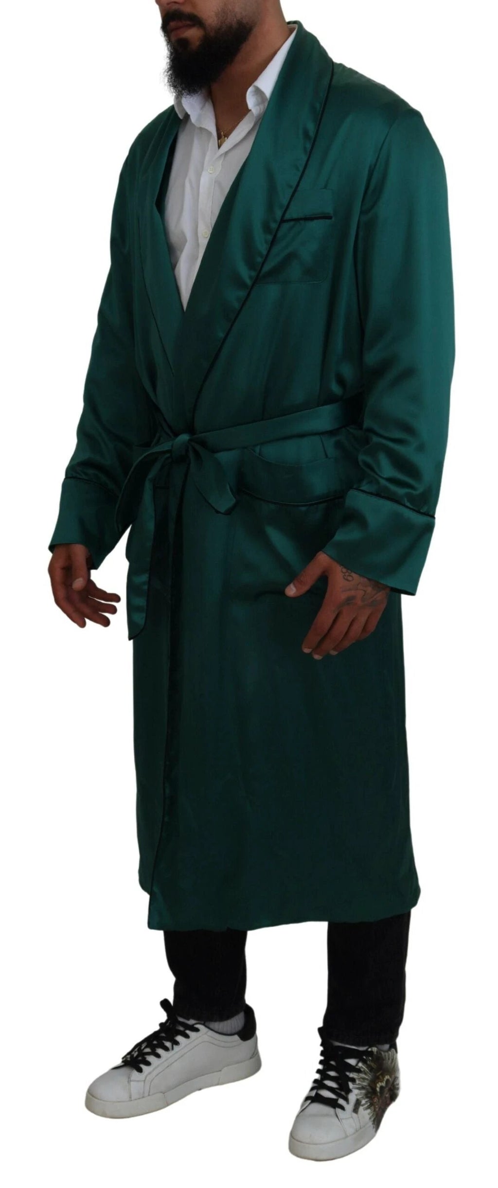 Dolce & Gabbana Green Silk Waist Belt Robe Sleepwear by Dolce & Gabbana